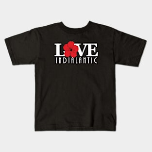 LOVE Indialantic Red Hibiscus (long text) Kids T-Shirt